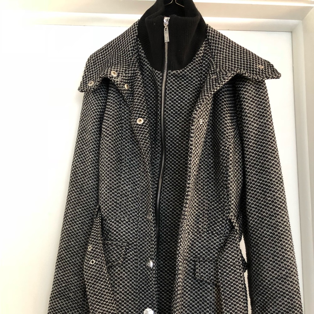 Tweed wool black and white guess coat